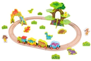TOOKYLAND Wooden Dinosaur Train Set -40pcs- Tracks, Train and Figurines, Ages 3+ - Picture 1 of 9