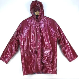 Vintage Wippette Rainthings Vinyl Raincoat Women's Medium Paisley Maroon Hooded - Picture 1 of 23