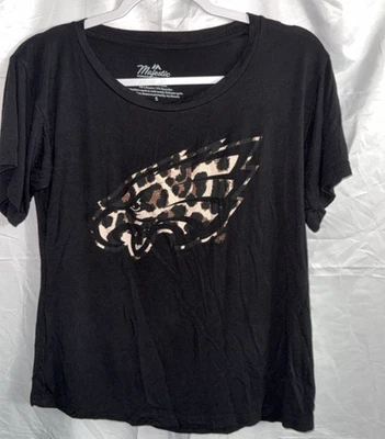 Majestic нитки PHILLY EAGLES леопард NFL женщин черный верхний размер маленький предварительно любимый - Изображение 1 из 2