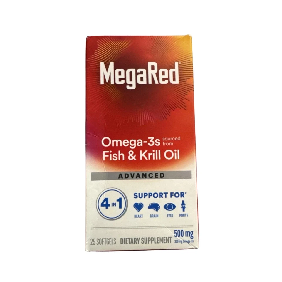 MegaRed Omega-3 Fish & Krill Oil 500mg 25 Softgels Advanced 4-in-1 Exp 08/2026+ - Image 1 of 1