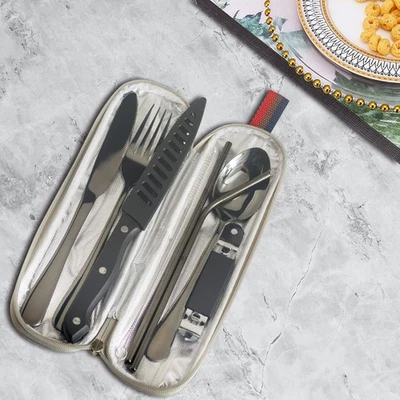 9Tlg Reisebesteck Camping Besteck To Go Edelstahl Outdoor Bestecktasche mit Etui - Bild 1 von 4