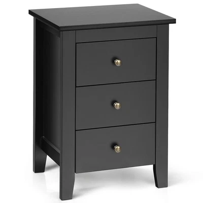 Nightstand End Beside Sofa Table Cabinet w/ 3 Drawers Bedroom Furniture Black - Image 1 of 4