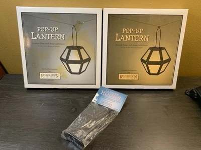 RH Restoration Hardware Pop Up Lantern Frosted Glass Tealight Candle Set W/Hooks - Image 1 of 4