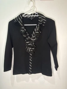 Liz Jordan Size S Women’s Top Blouse Black Ruffle Front Long Sleeve Winter - Picture 1 of 7