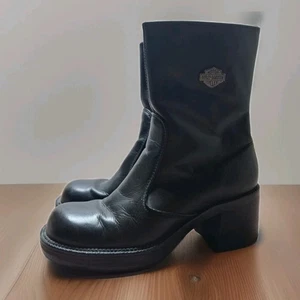 Y2K Women's Harley Davidson Chunky Boots Platform Boots Block Heel Moto Sz 6.5 - Picture 1 of 8