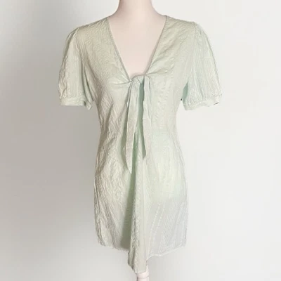 Mi Ami Dress Size M Mint Green 100% Cotton Tie Front Short Sleeve Boho Feminine - Image 1 of 4