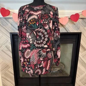 Blusa túnica Loft floral manga larga rosa negra abstracta mediana - Imagen 1 de 2