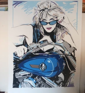 Dennis Mukai Limited Edition Serigraph Shannon with Motorcycle Signed Numbered - Picture 1 of 14