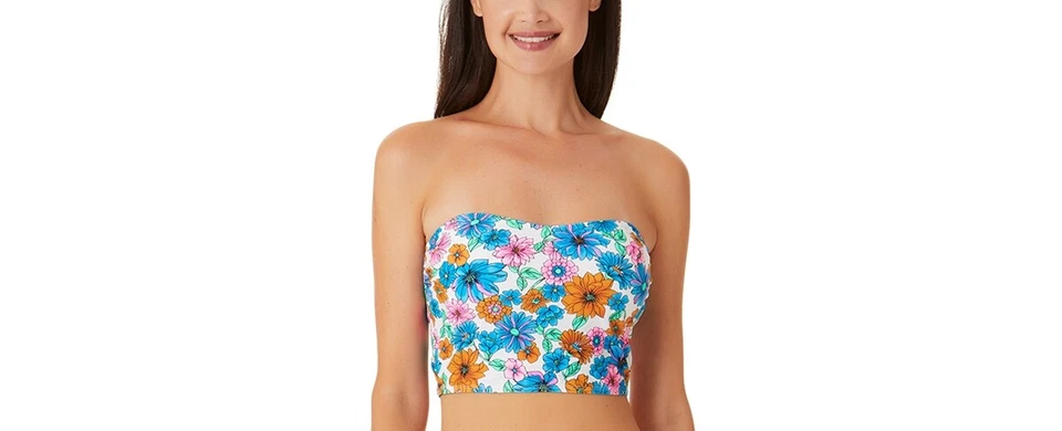 MSRP $20 California Waves Womens Floral Long-Line Bandeau Top White Size Medium - Image 1 of 1