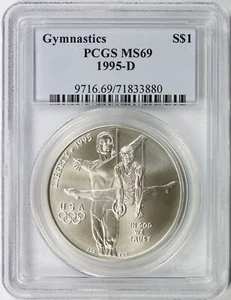 1995-D $1 Olympic Gymnastics Commemorative Silver Dollar PCGS MS69 - Picture 1 of 2