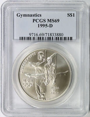 1995-D $1 Olympic Gymnastics Commemorative Silver Dollar PCGS MS69 - Image 1 of 2