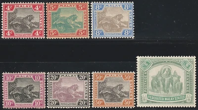 EDSROOM-18093 Malaya Fed States 28a-29, 30c, 31c, 32, 33a, 34 H 1904-10 CV$317 - Image 1 of 2