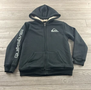Quiksilver Boys Medium Sherpa Lined Black Zip Hoodie Sweatshirt Jacket - Picture 1 of 10