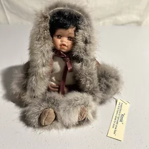 Kinnik Eskimo Doll Porcelain With Leather Coat Fur Trim Coat 8” - Picture 1 of 9