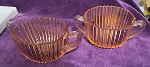 Anchor Hocking Queen Mary Pattern Pink Depression Glass Creamer & Sugar Bowl - Picture 1 of 8