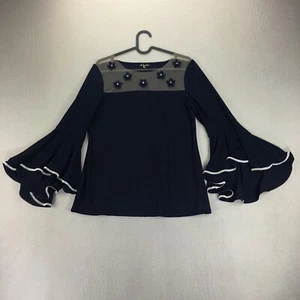 Prelude Blouse Top Shirt Women's Small Rhinestone Bell Sleeves Beaded Netting - Picture 1 of 14