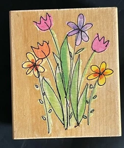 Spring and Summer Season Flowers Garden Plants Tulips Daisy Wood Rubber Stamp - Picture 1 of 3