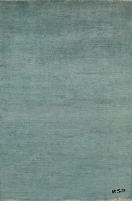 Handmade Gabbeh Solid Design Wool Modern Rug - Blue" 3x5 ft - Image 1 of 4