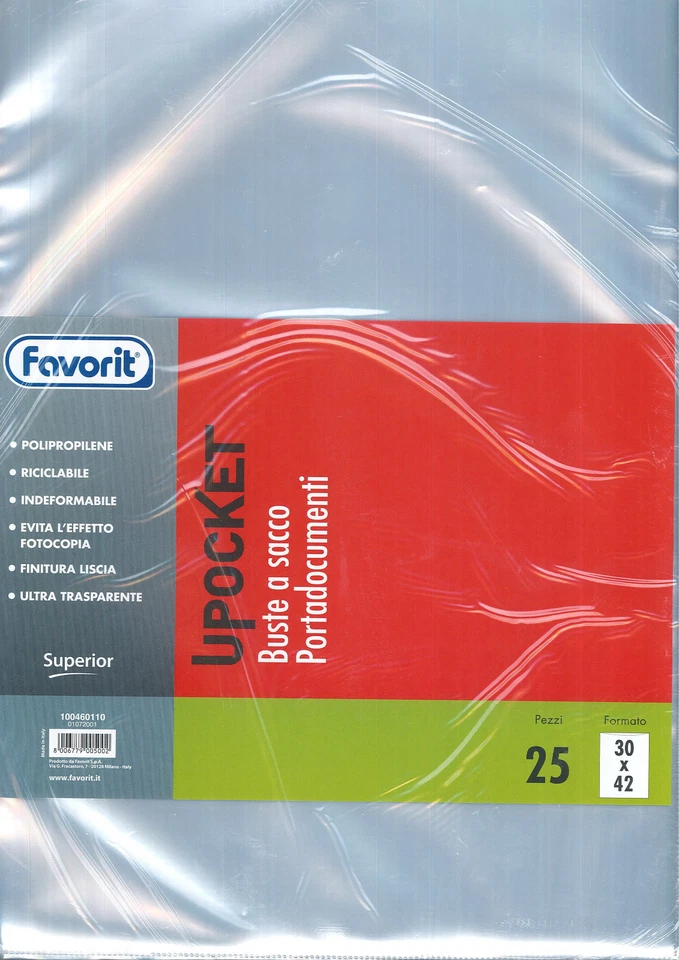 25 Buste Plastica A3 Favorit cm. 30X42 Portadocumenti a Sacco Superior