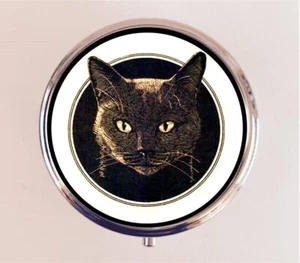 Schwarze Katzenkopf Pillendose Etui Pillendose Halter Schmuck Geschenk für Katzenliebhaber - Bild 1 von 3