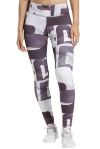 NWT Reebok Women's Lux Bold 2 Mega heritage Tights S Eggplant Purple Print Small - Picture 1 of 4