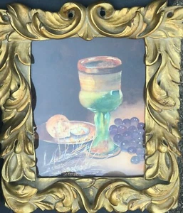 Original Kunstwerk Aquarell Gemälde in Gold Barock Stil Rahmen Künstler signiert - Bild 1 von 9
