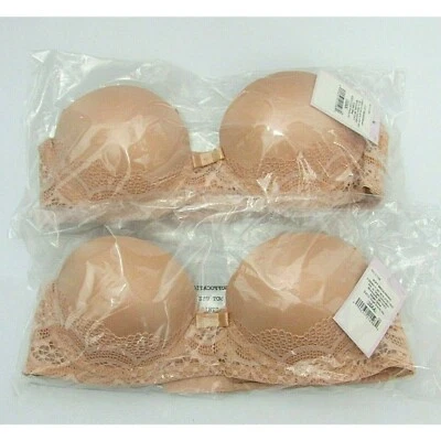 2X Auden Womens Push Up Strapless Bras 32AA Soft Beige lace convertible - Image 1 of 4
