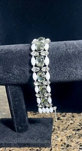 Seltenes Sherman Vintage signiertes Milchglas & grauer Cabochon 7,5"" Armband. NEUWERTIG! - Bild 1 von 9