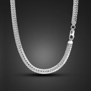 925 Sterling Silver 18-26 Inches Flat Snake Curb Chain Necklace for Men & Women - Picture 1 of 24