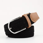 Hot Men's Women's Leather Covered Buckle Woven Elastic Stretch Belt 1-1/4' Wide