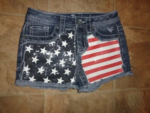 Girls Justice American Flag Sequin Red/White/Blue Star Denim Shorts 10 - Picture 1 of 2