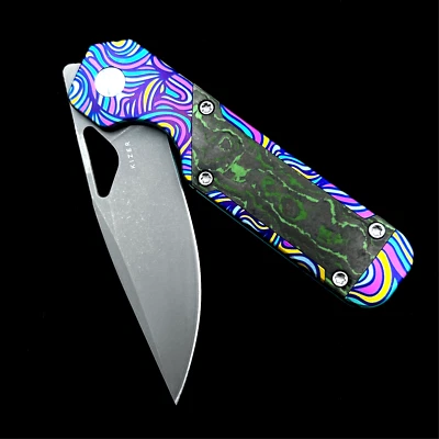 Kizer Mini Militaw Ki3634SA2 Framelock Knife Titanium S35VN (3" S.wash) Custom - Image 1 of 4