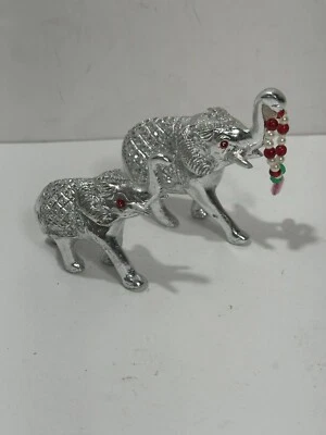 Lote 2 figuras de la suerte india de mamá y bebé decoración de piedra elefantes de latón color plata Foto 1 de 4