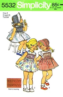 Simplicity 5532 PATTERN SMOCKED Summer DRESS & BONNET - Image 1 of 4
