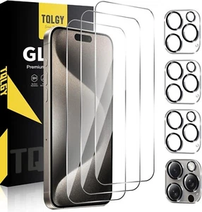 TQLGY für iPhone 15 Pro Max Displayschutzfolie, Hartglas Displayschutzfolie - Bild 1 von 7