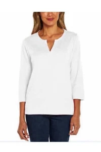 Orvis Women's Pima Cotton Split Neck Three Quarter Sleeves Top Tunic Style - Picture 1 of 14