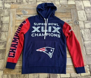 New England Patriots M Super Bowl XLIX Champion Hoodie Sweater Red White Blue - Picture 1 of 8