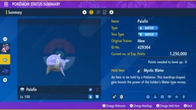 Shiny 6IV XXXL EV Trained Zero to Hero Palafin Pokemon Scarlet/Violet Home