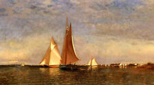 Rare Oil painting Francis A. Silva - Fishing Boats on Jamaica Bay & sail boats