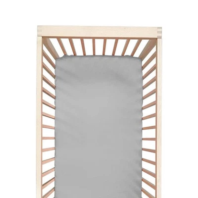 Sábana cuna 100 % seda morera suave suave transpirable ajustada 28x52 gris claro Foto 1 de 3