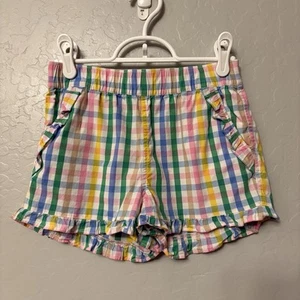 Crewcuts girls cotton poplin rainbow gingham plaid ruffle-trim shorts size 10 - Picture 1 of 15