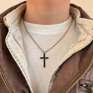 Collar Cruz Cadena Cuerda Plata Y2K Unisex Acero Inoxidable 20" Nuevo - Imagen 1 de 8
