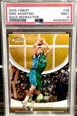 Dirk Nowitzki 2005-06 Topps Finest Gold Refractor /39 PSA 9! # 28 Mavs HOF GOLD! - Image 1 of 3
