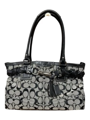 COACH HAMPTON Signature Carryall F13068 Black Gray SATCHEL Braided Tassel Bag - Image 1 of 4