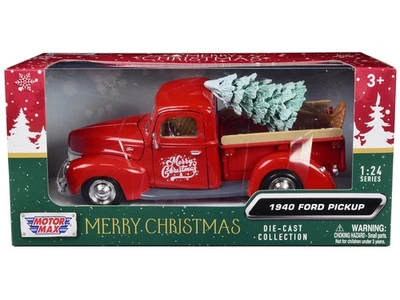 1940 Ford Pickup Truck Diecast Model Car Red Merry Christmas with Tree 1/24 b... - Изображение 1 из 4