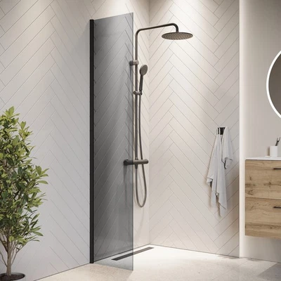 BADPLAATS Duschwand Rizani 40 x 200cm Glas Duschabtrennung Schwarz - Walk-In Dusche Nano D