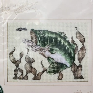 Wide Mouth Bass Counted Cross Stitch Kit Sugarplum Express 10"x8" 2000 Fishing - Picture 1 of 5