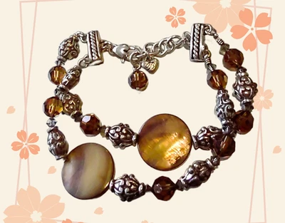 Браслет с бусинами BRIGHTON UTOPIA двухцепочечный коричневый и серебристый снят с производства 7 3/4 дюйма - Изображение 1 из 4
