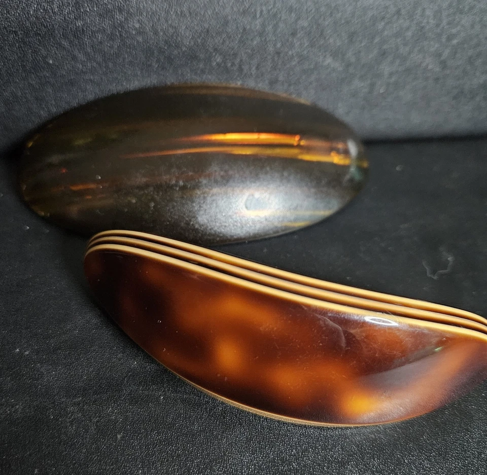 Lot of 2 Made in France Hair Clips Vintage Tortoise Shell Style Barrettes - Image 1 of 3