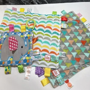 Taggies Lot 2 Security Blankets 12" & 1 Crinkle Me Elephant 6" - Picture 1 of 5